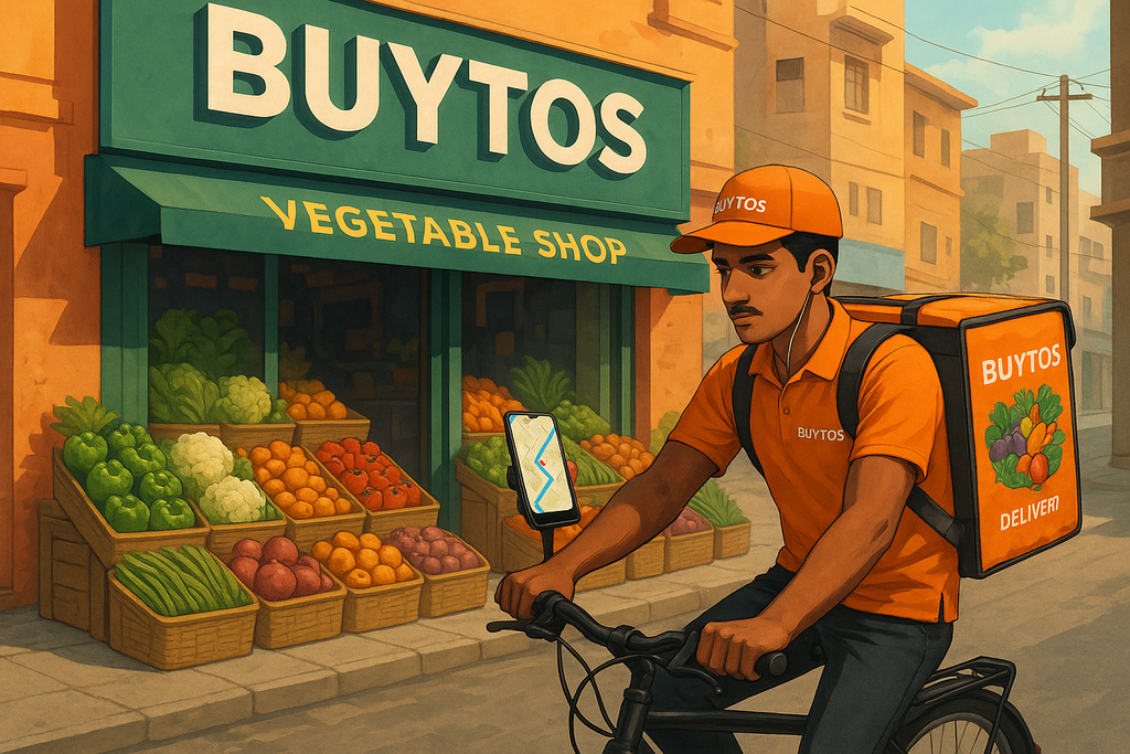 BUYTOS Vegetable shop and bike delivery boy track to the costomer location